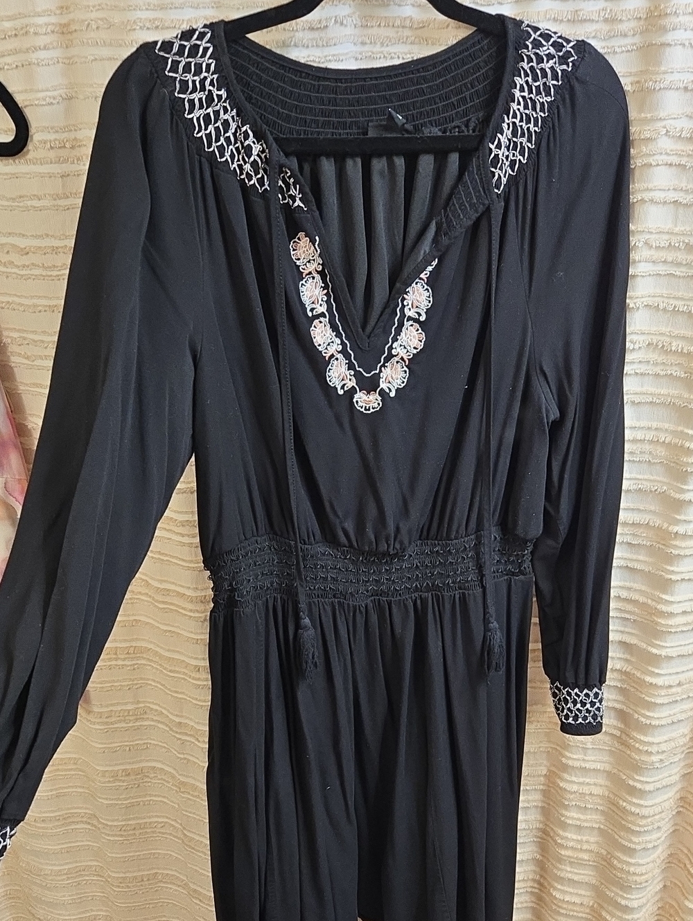 torrid Black Long Sleeve Embroidered V-Neck Dress